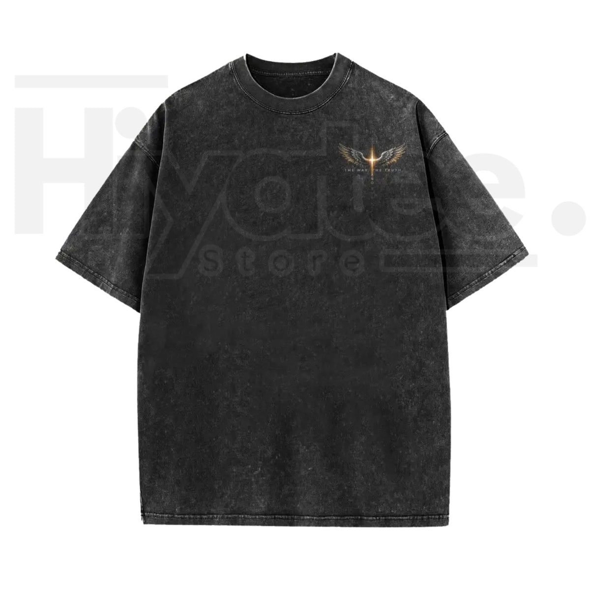 Glowing Cross Angel Wings Christian T-Shirt – Vintage Washed John Gospel Faith Graphic Tee