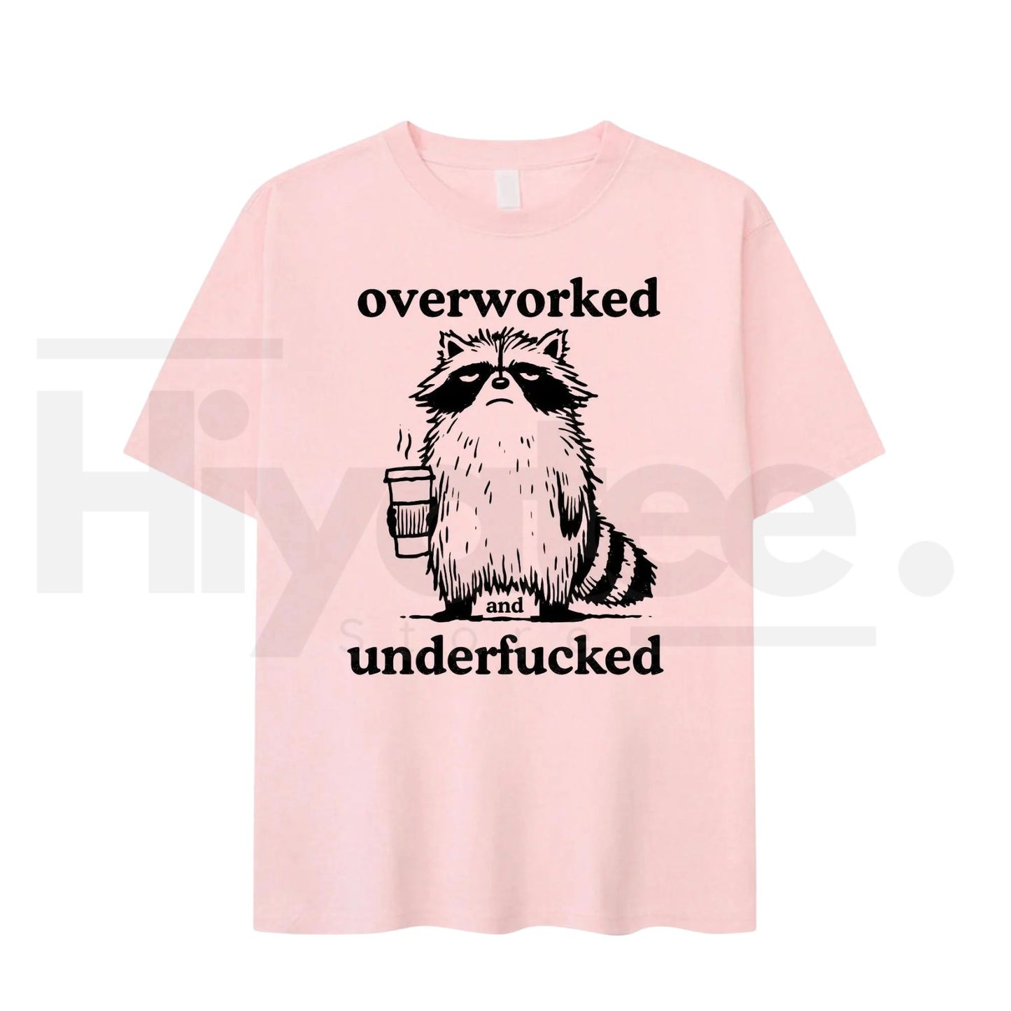 Funny Overworked Raccoon Graphic T-Shirt – Coffee Lover Humor Tee