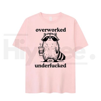 Funny Overworked Raccoon Graphic T-Shirt – Coffee Lover Humor Tee