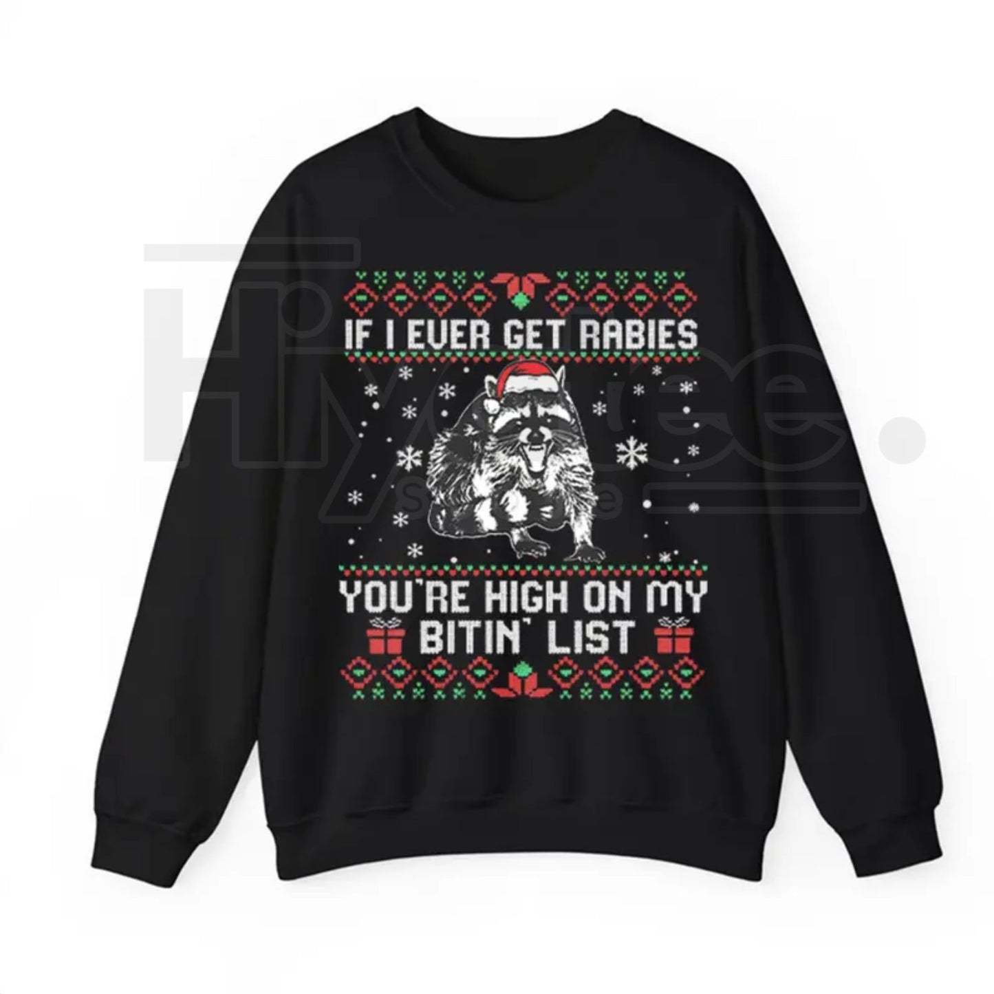 Funny Christmas Raccoon Sweatshirt: "You’re High On My Naughty List" Pullover, Retro Holiday Humor Jumper, Trash Panda Gift