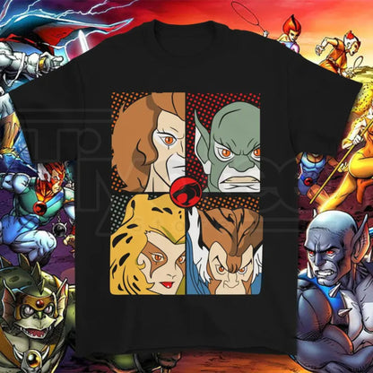 Vintage 80s Cartoon Thundercats Graphic Tee – Retro Character Grid Streetwear T-Shirt