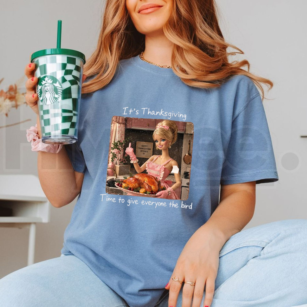 Comfort Colors Funny Thanksgiving Doll Face T-Shirt – Sarcastic Turkey Day Tee
