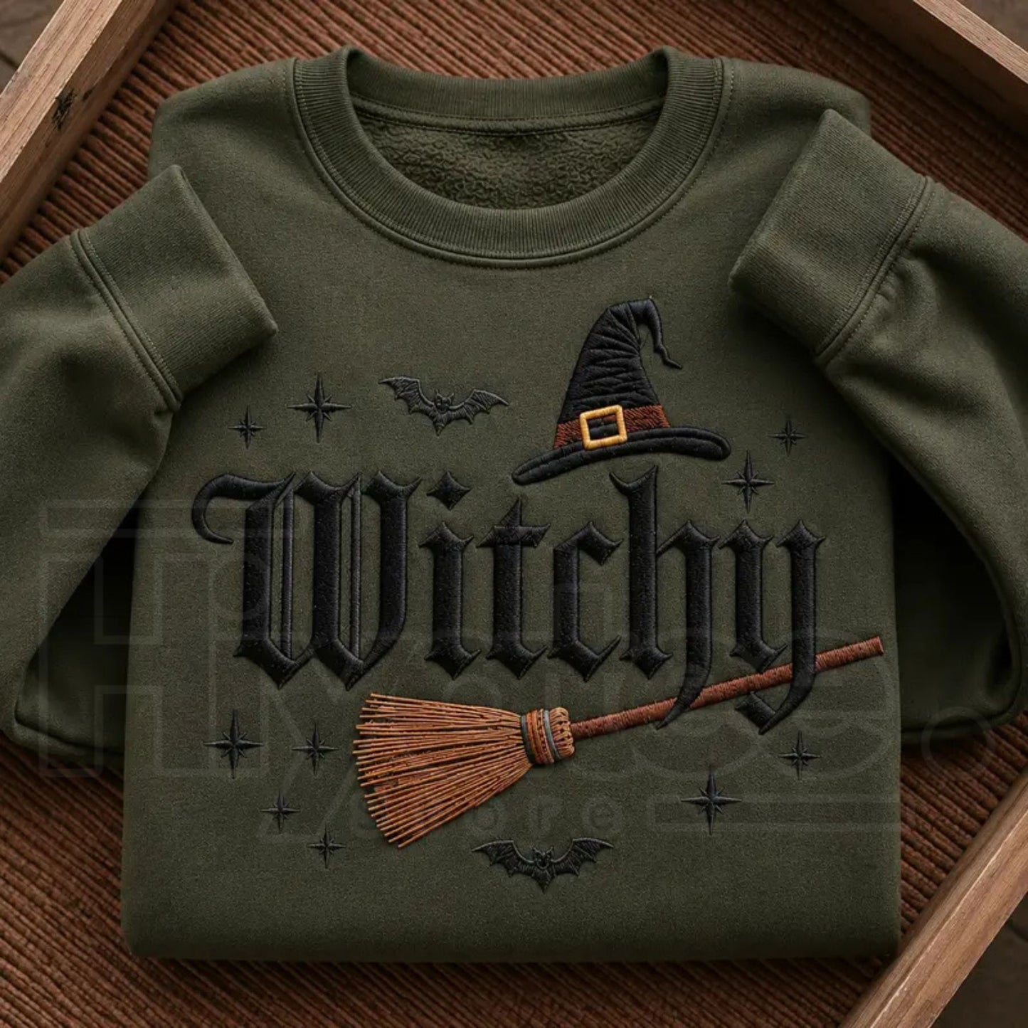 Filmyhub Embroidered Witchy Halloween Sweatshirt – Bat & Broomstick Costume Crewneck