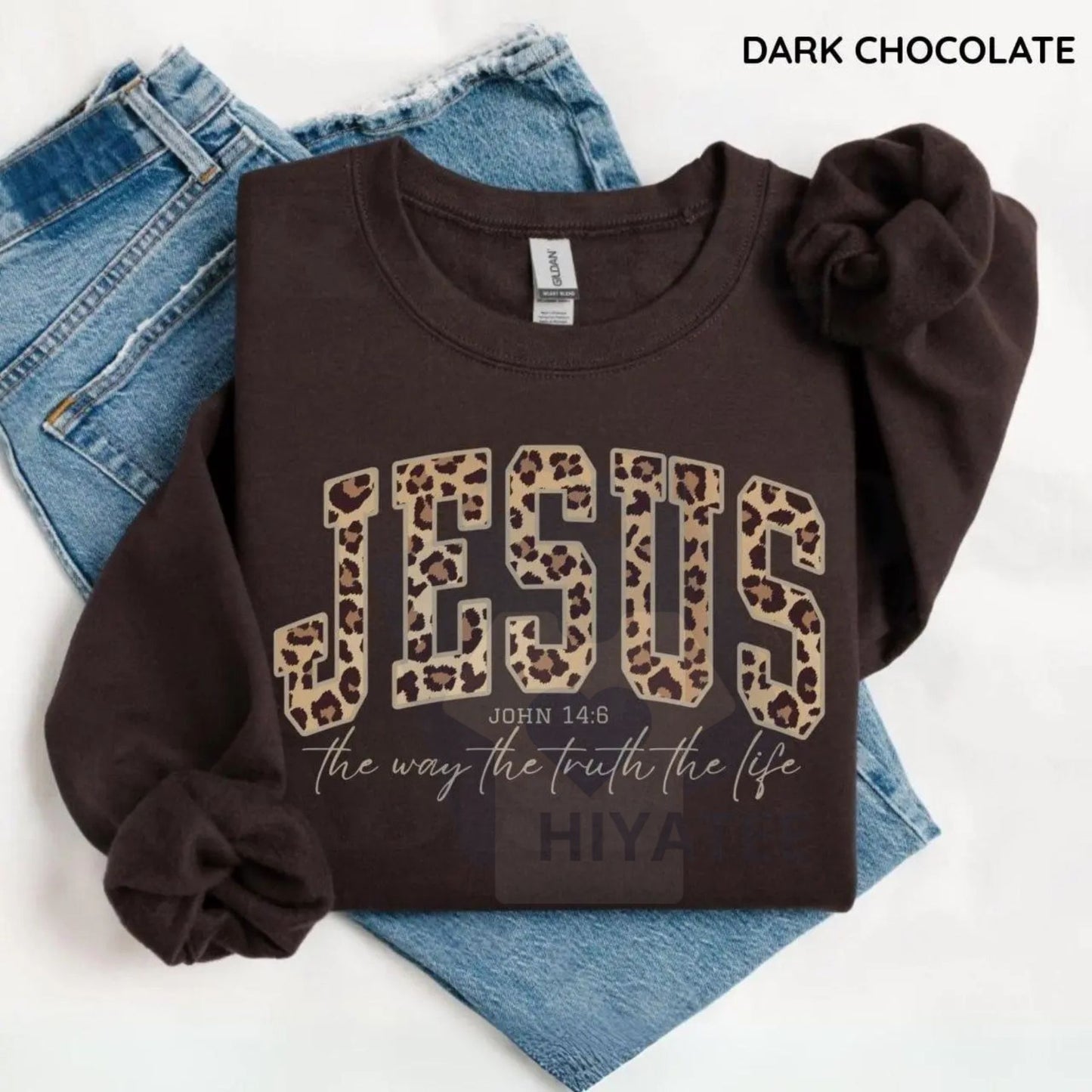 Christian Jesus Leopard Sweatshirt: Cheetah Print Faith Crewneck, Bible Verse Shirt, Trendy Religious Apparel Gift for Women