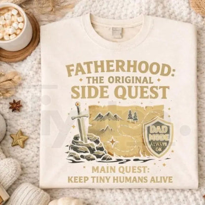 Fatherhood The Original Side Quest T-Shirt – Funny Gamer Dad DnD Tee, Sarcastic Dad Mode Gaming Father’s Day Gift