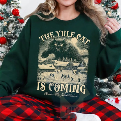 The Yule Cat Is Coming Sweatshirt: Gothic Christmas, Iceland Folklore, Pagan Gift, Folklore Shirt, Winter Solstice Apparel