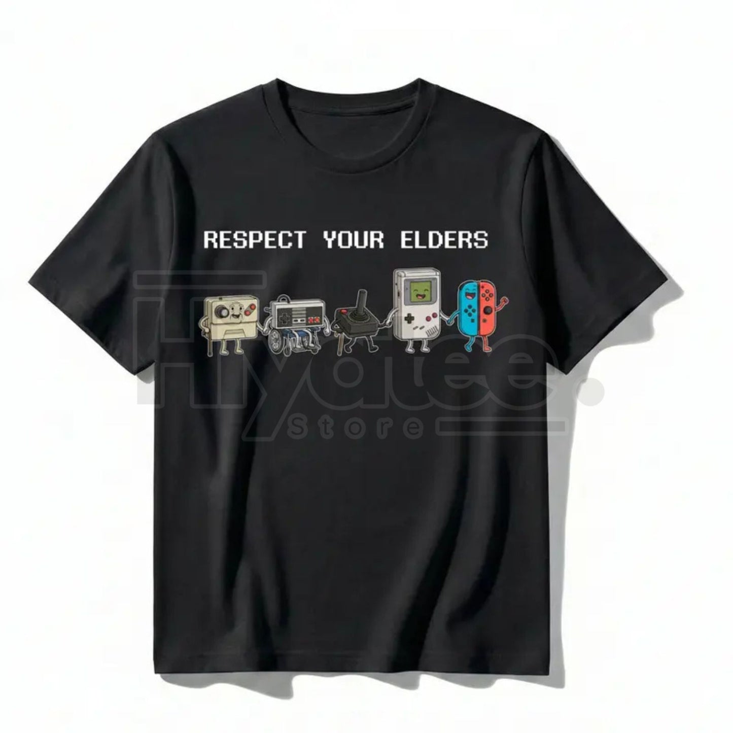 "Respect Your Elders" Retro Gamer Classic T-Shirt – Nostalgic 90s Pixel Art Controller Tee