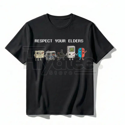 "Respect Your Elders" Retro Gamer Classic T-Shirt – Nostalgic 90s Pixel Art Controller Tee