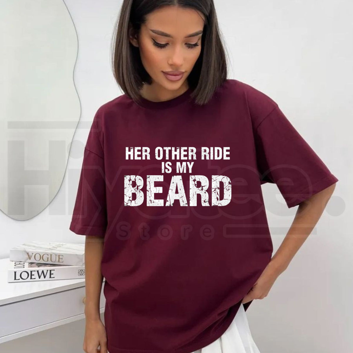 Her Other Ride Is My Beard T-Shirt – Funny Biker Back Print Tee