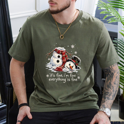It's Fine I'm Fine Everything's Fine Snowman T-Shirt – Funny Melting Snowman Holiday Graphic Tee