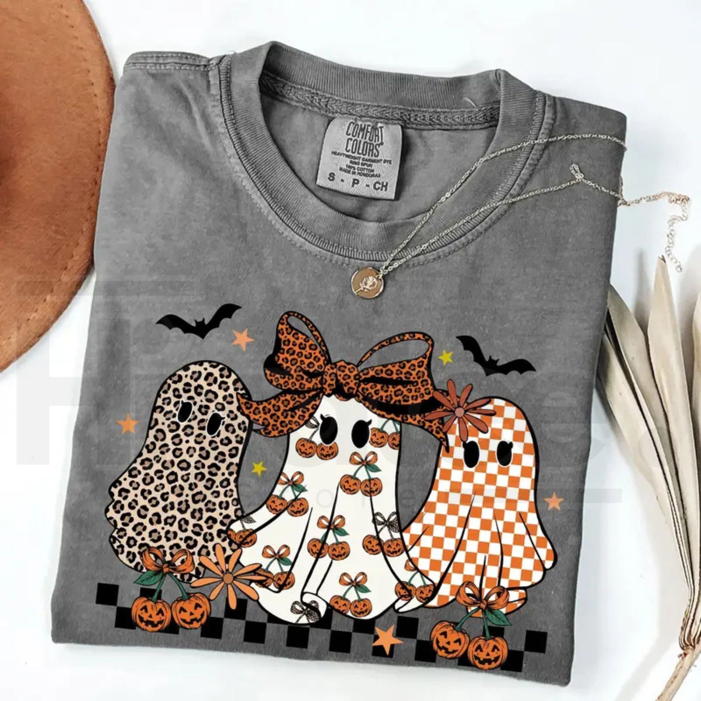 Comfort Colors Coquette Leopard Checkered Ghost Shirt Cute Spooky Season Tee