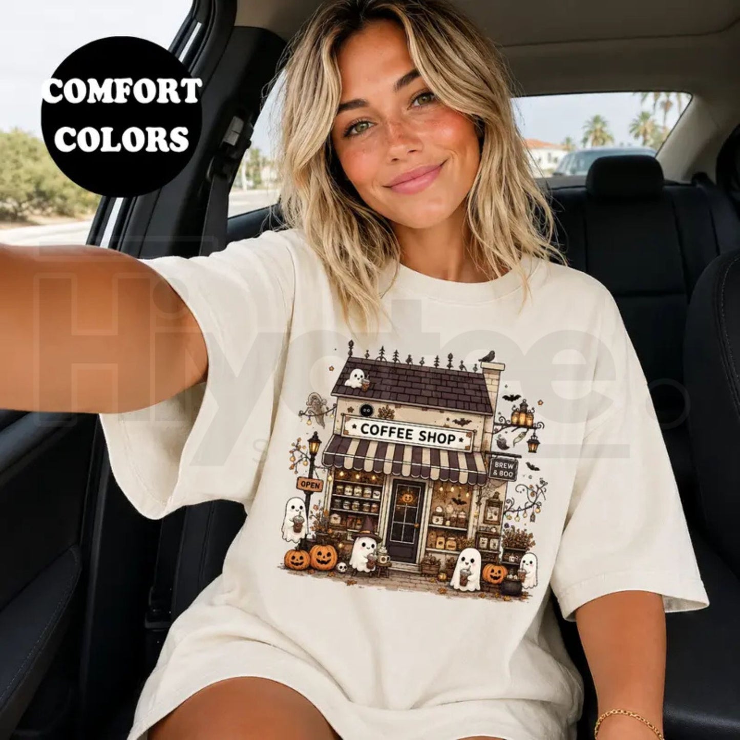 Comfort Colors Spooky Coffee Shop Shirt Ghost Halloween Tee