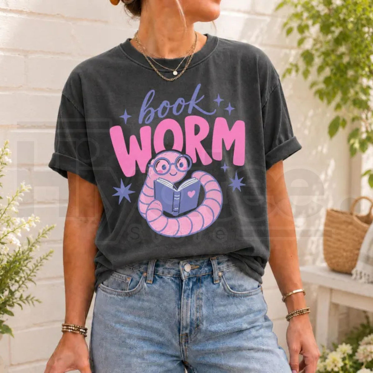 Comfort Colors Book Worm Reading Teacher Librarian Tee