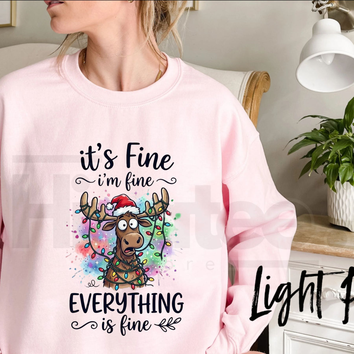 I'm Fine Everything Is Fine Christmas Sweatshirt, Funny Holiday Lights Graphic Pullover