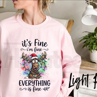 I'm Fine Everything Is Fine Christmas Sweatshirt, Funny Holiday Lights Graphic Pullover