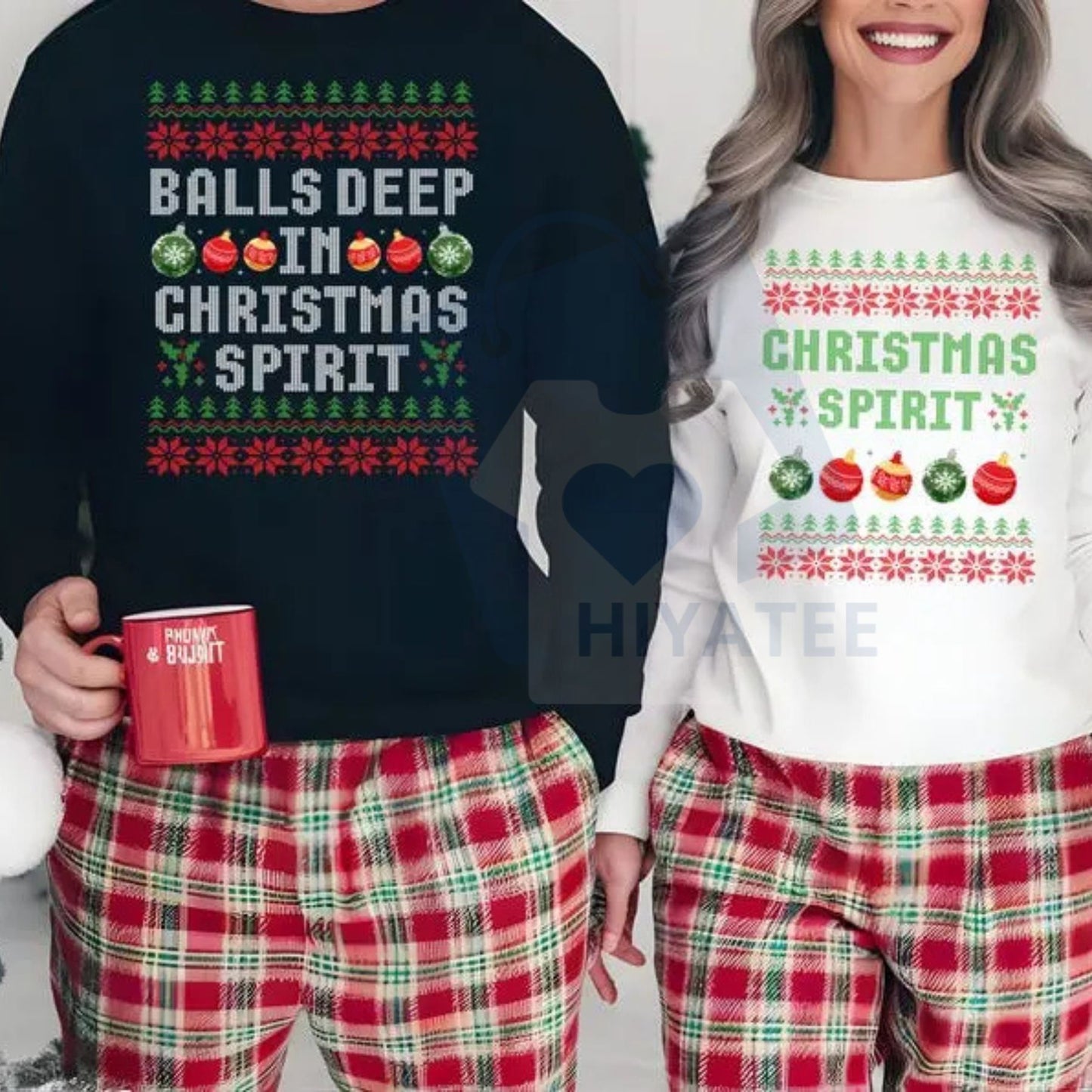 Funny Couples Christmas Sweatshirt: "Balls Deep in Christmas Spirit" Jumper, Matching Adult Humor Holiday Gifts