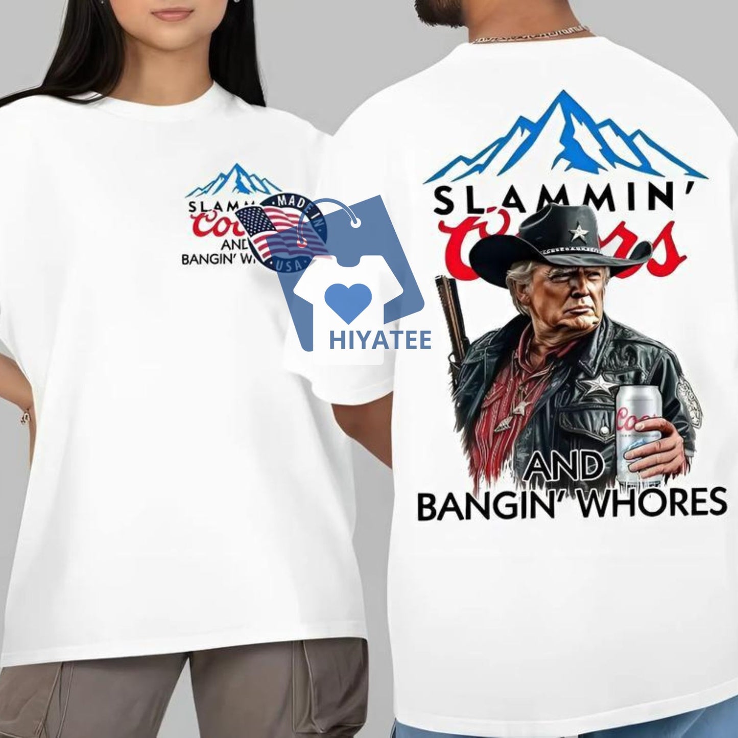 Coors Banquet T-Shirt – “Slammin' Coors & Bangin' Whores” Graphic Tee with USA Flag, Fun Beer Lovers Shirt