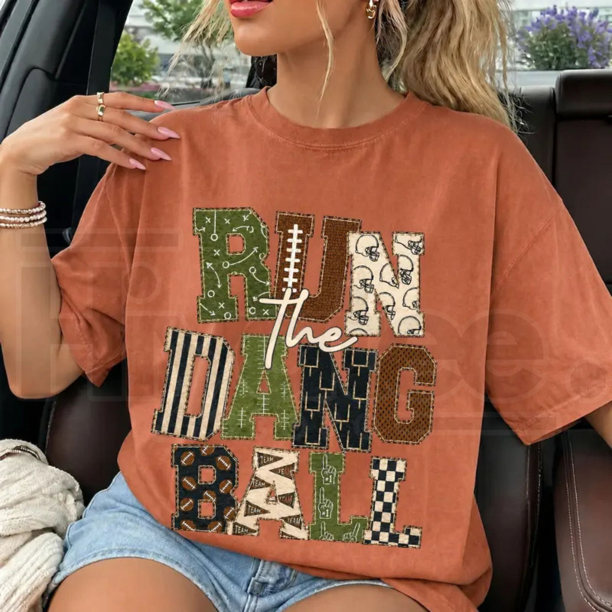 Patchwork Run The Dang Ball Shirt Leopard Football Mom Retro Game Day Tee