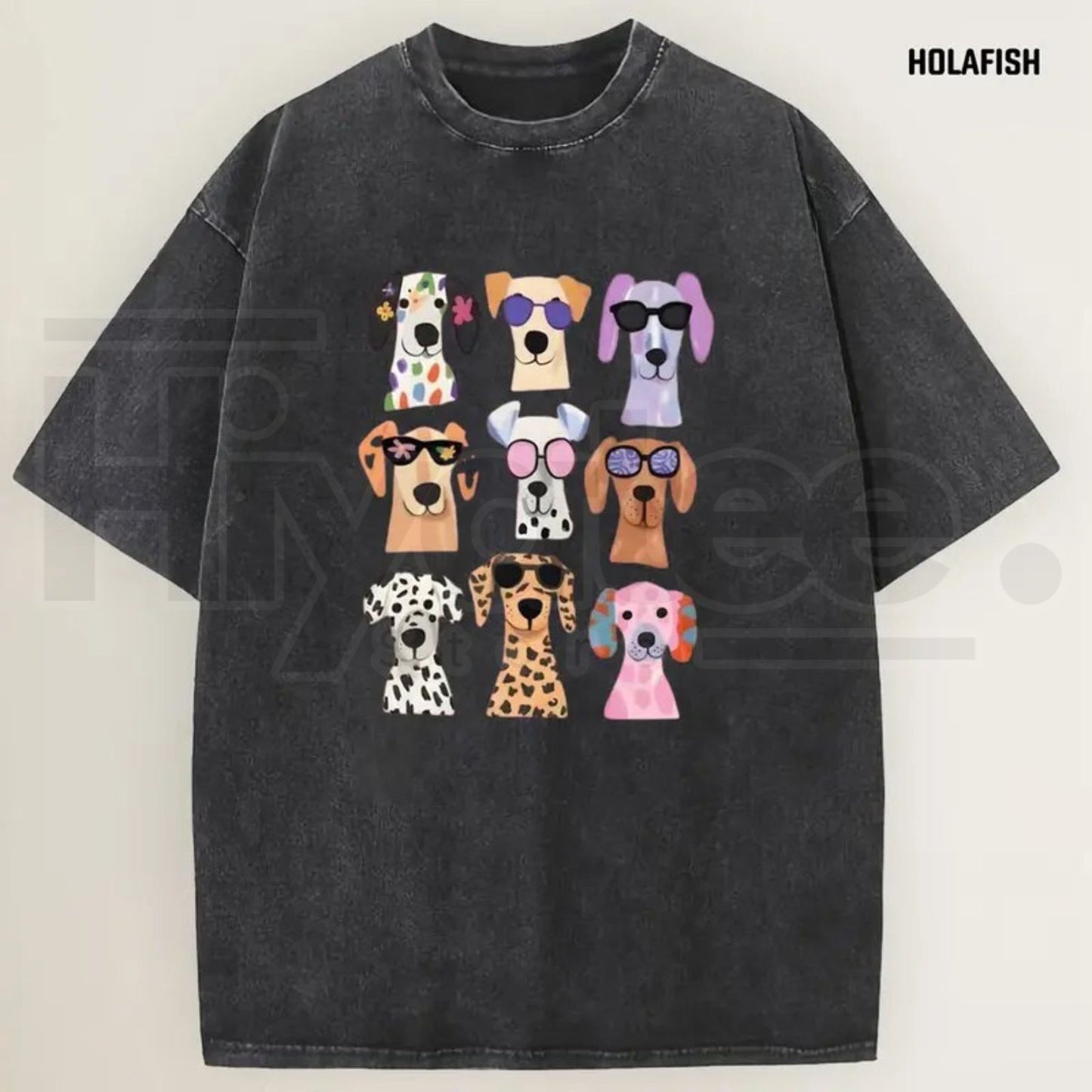 Holafish Women's Vintage Acid Wash Funny Dog Graphic Tee – Soft Breathable Cotton Casual Summer Top