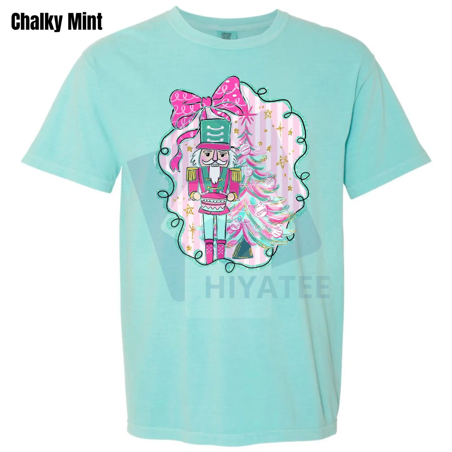 Pink & Teal Nutcracker Comfort Colors T-Shirt – Trendy Ballet "NLB" Tee, Christmas Holiday Gift