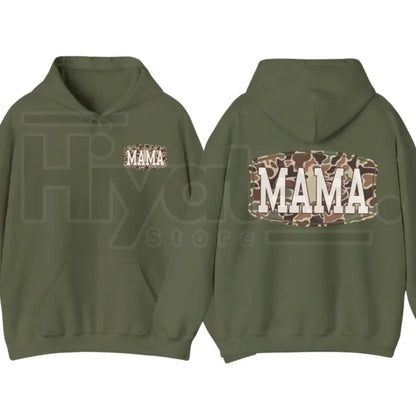 Camo Mama 2-Sided Hoodie – Trendy Camouflage Graphic Pullover, Cool Streetwear Mother’s Day Gift for Moms