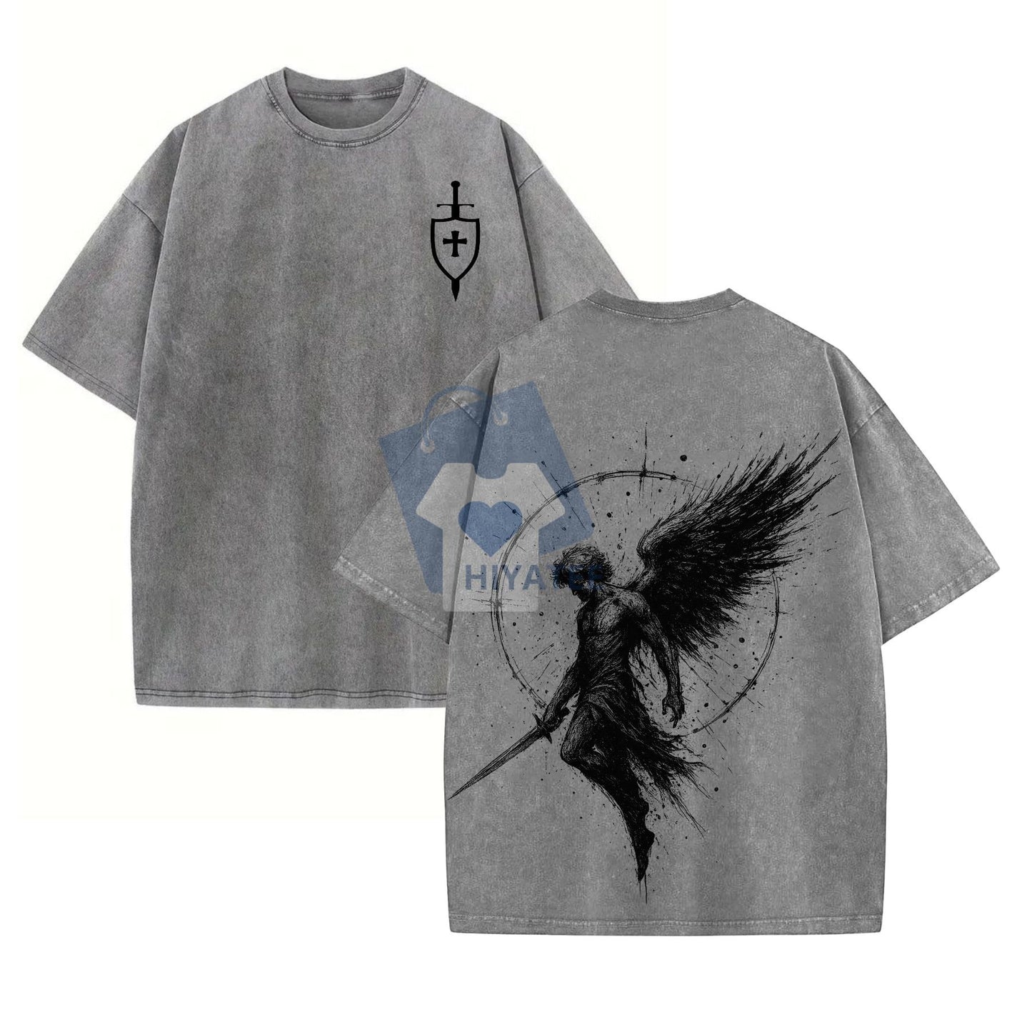 Archangel Michael T-Shirt – Washed Church Outfit, Gym Pump Cover, Christian Religious Apparel