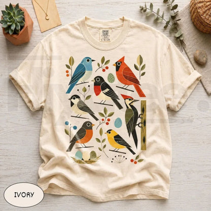 Comfort Colors Retro Backyard Birds Cardinal Bluebird Tee