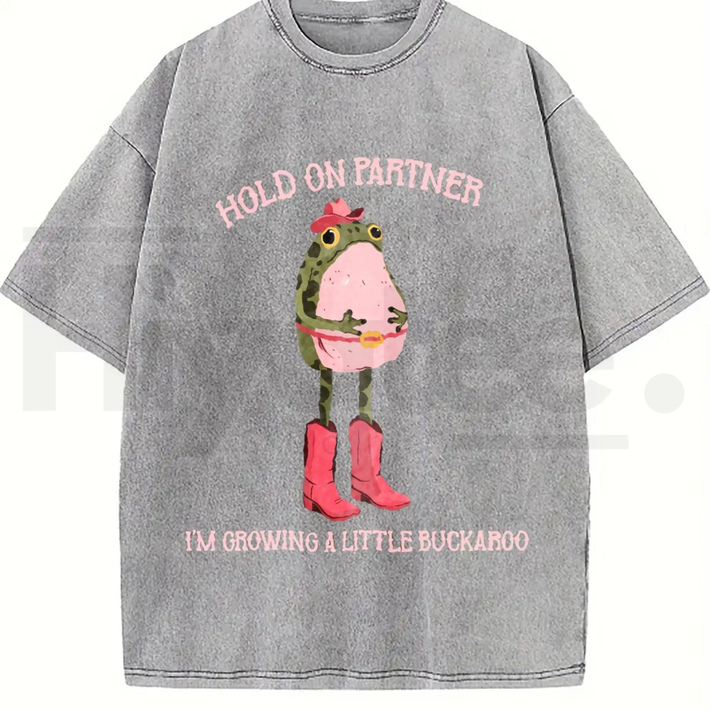Hold On Partner I'm Growing A Little Buckaroo Vintage Washed T-Shirt – Retro Cowboy Frog Graphic Tee