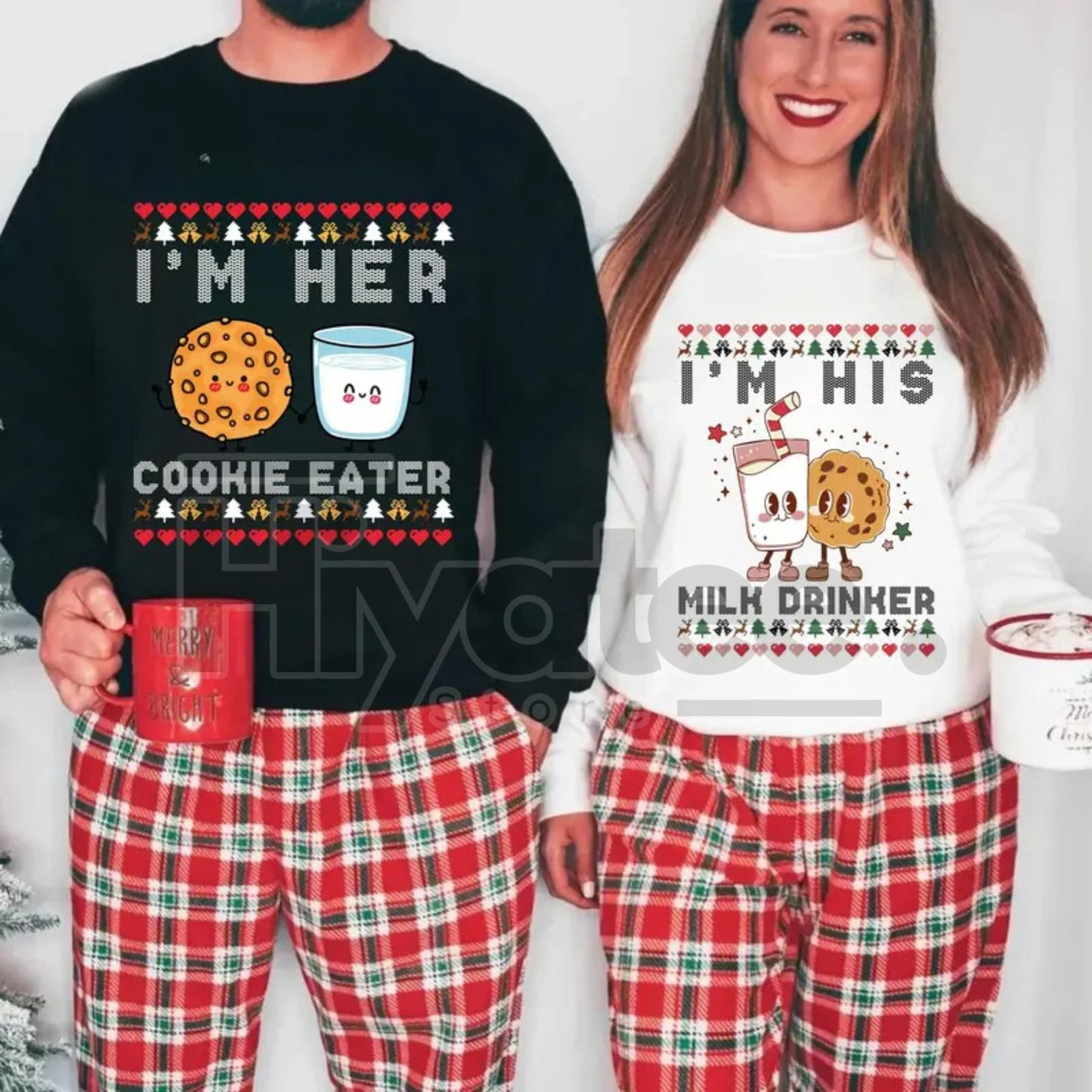 Cookie Eater & Milk Drinker Couple Matching Christmas Sweatshirt: Funny Holiday Couple Sweaters, Xmas Party Hoodie Gift for Couples