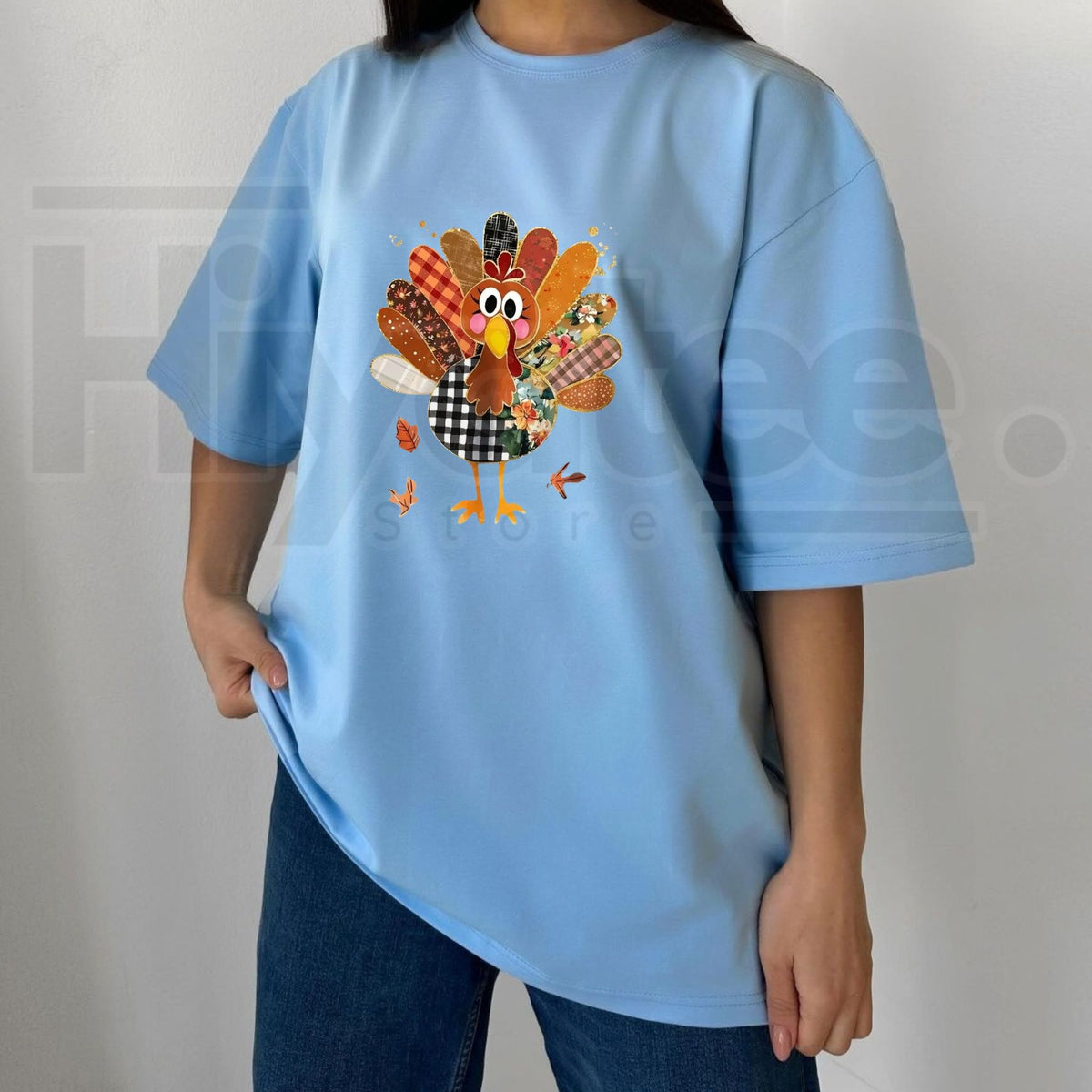 Thanksgiving Patchwork Turkey T-Shirt – Cute Fall Maple Leaf Graphic Tee