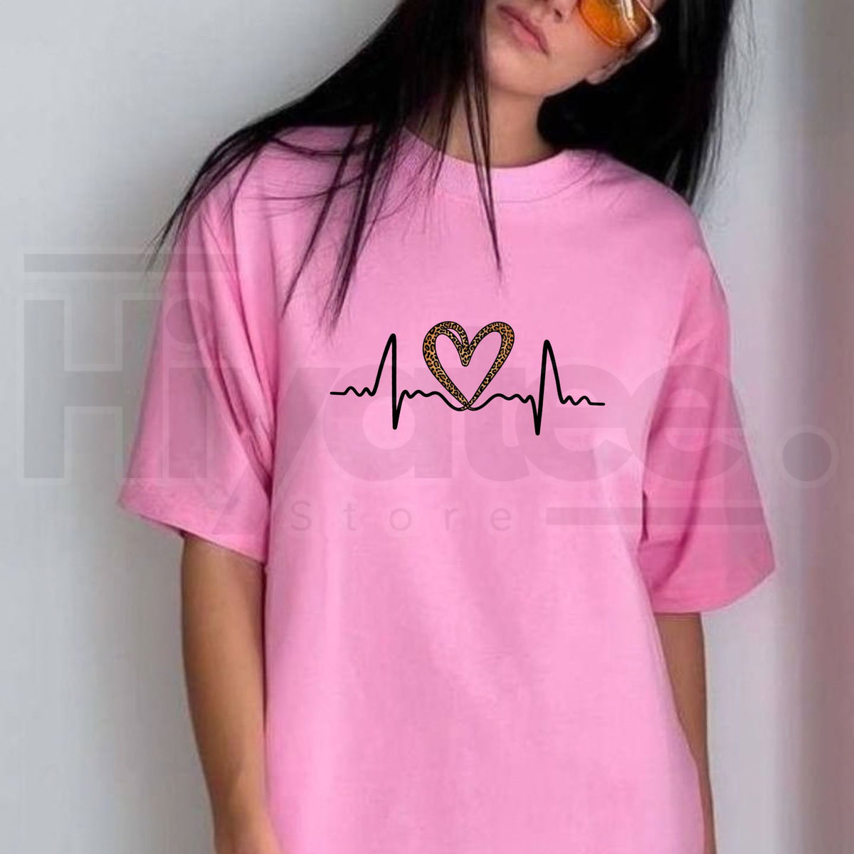 Unisex Leopard Heart ECG Graphic T-Shirt – Oversized Casual Streetwear Short Sleeve Tee