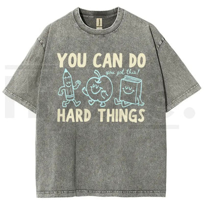 'You Can Do Hard Things' Cute Retro Doodles Motivational Teacher Tee – Uplifting Back To School Cotton Shirt