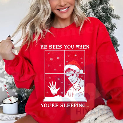 He Sees You When You're Sleeping Christmas Shirt: Twilight Christmas Sweatshirt, Funny Vampire Quote, Gift For Fans
