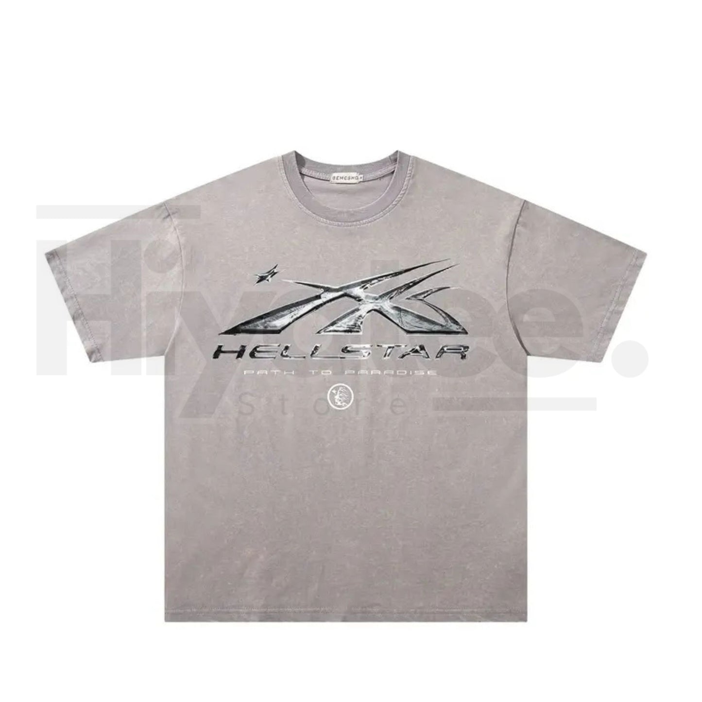 Dark Streetwear Star Flame Washed Graphic Tee – Retro Vintage Tie-Dye Short Sleeve Top