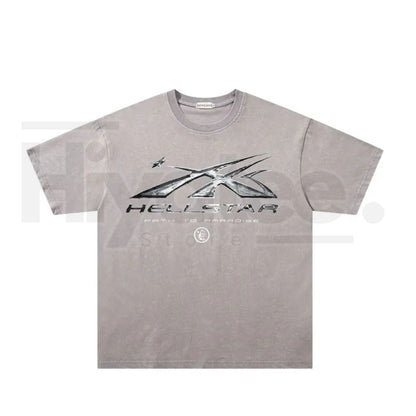 Dark Streetwear Star Flame Washed Graphic Tee – Retro Vintage Tie-Dye Short Sleeve Top