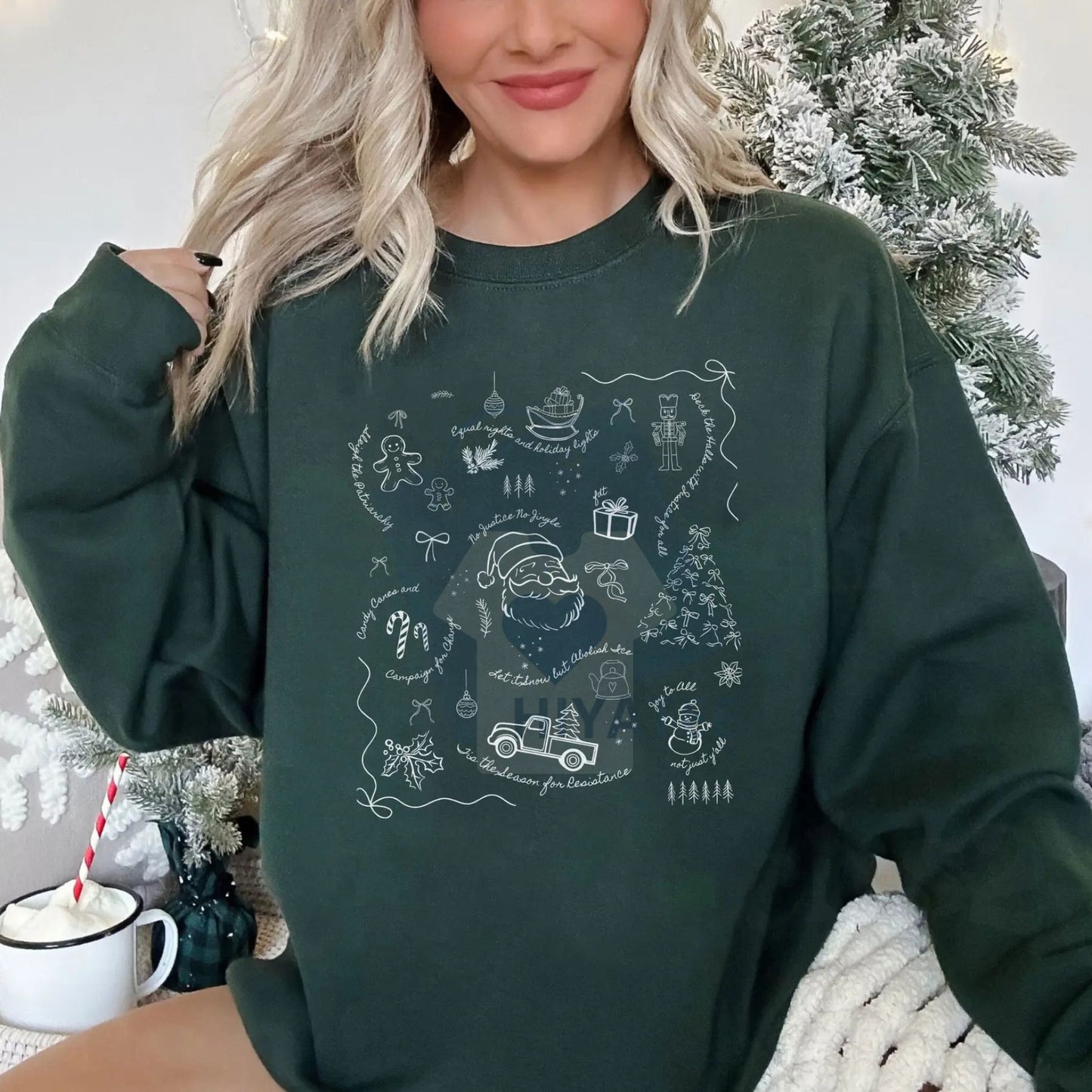 Doodle Subtle Anti-Trump Christmas Shirt: Coquette Secret Message Holiday Liberal Political Protest Sweatshirt, Festive Humor Tee