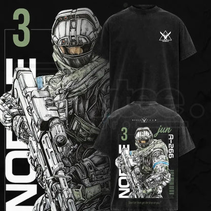 Noble Team V3 Halo Reach Double Printed Acid Washed Tee – Vintage Gaming Graphic T-Shirt