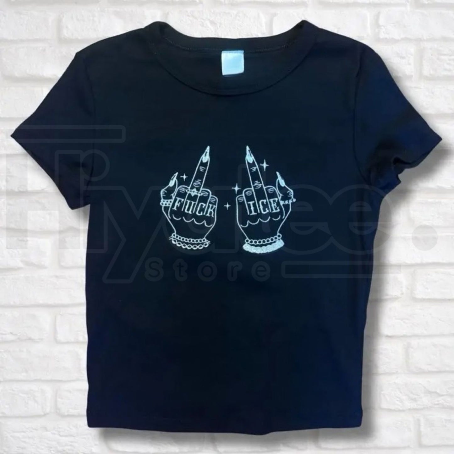 Give ICE The Finger Embroidered Baby Tee – Activist Unisex T-Shirt, Social Justice & Protest Graphic Top