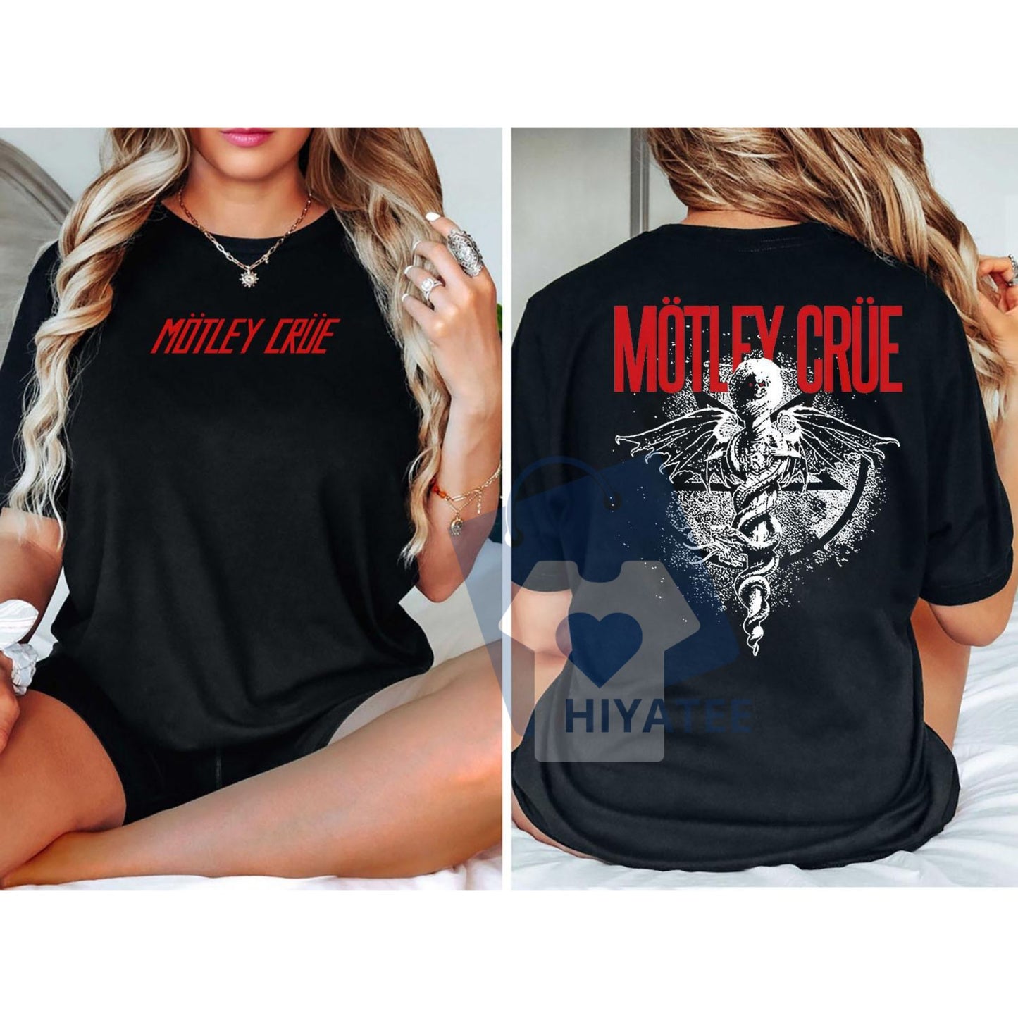 Motley Crue Kickstart My Heart Tour Shirt – Front & Back Print Band Tee, Black Rock Concert T-Shirt for Men & Women