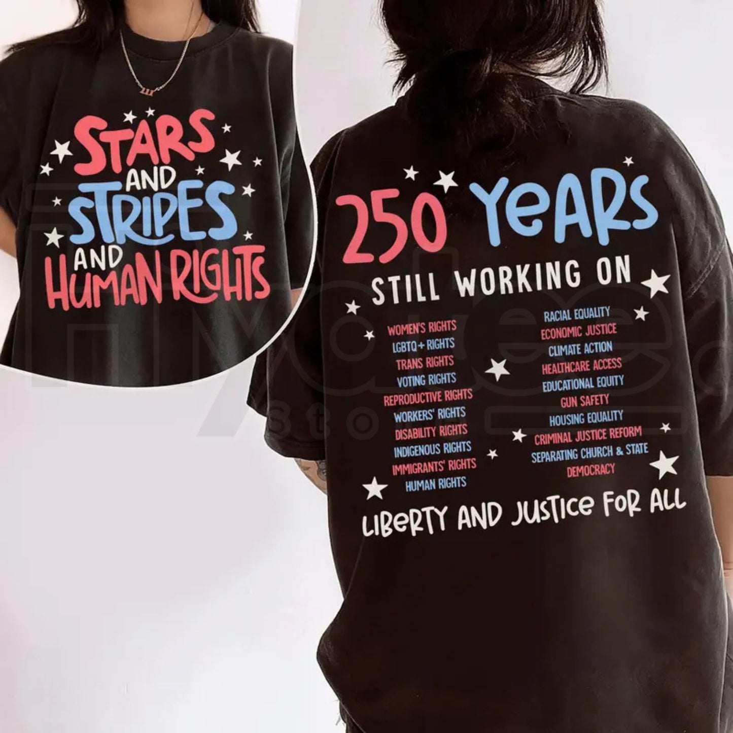 Stars Stripes And Human Rights 2-Sided T-Shirt – 4th of July Activist Equal Rights Tee