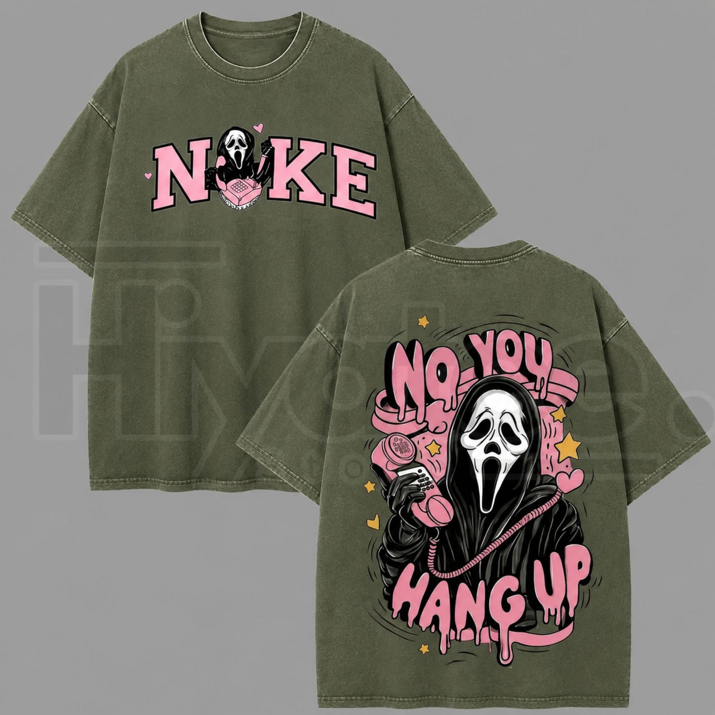 No You Hang Up Ghost Vintage Acid Wash Graphic Tee