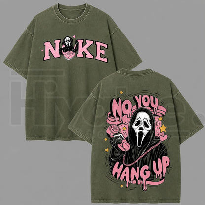 No You Hang Up Ghost Vintage Acid Wash Graphic Tee