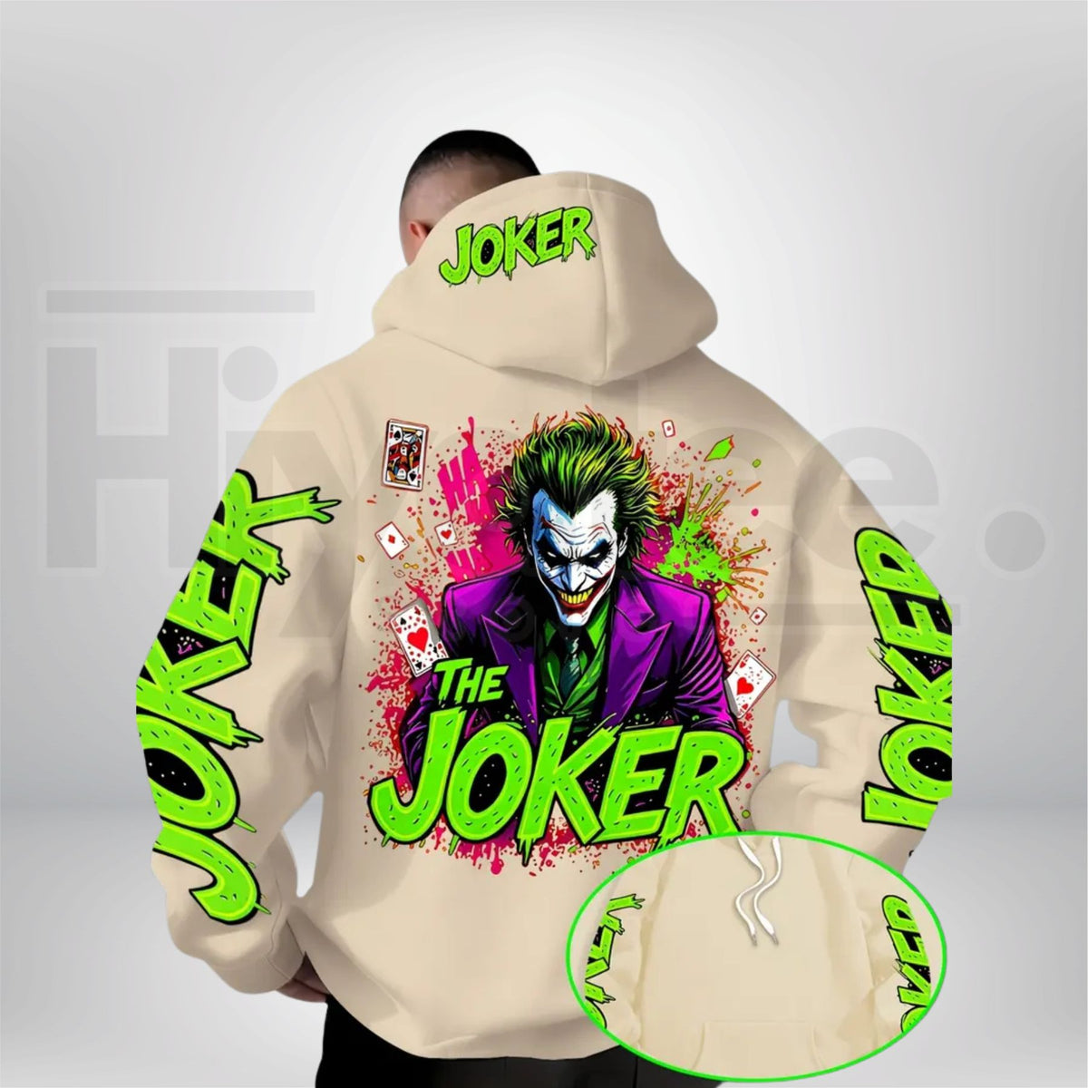 Warner Bros Men's Fluorescent Joker Print Hoodie – Casual Streetwear Hooded Trendy Fashion Pullover