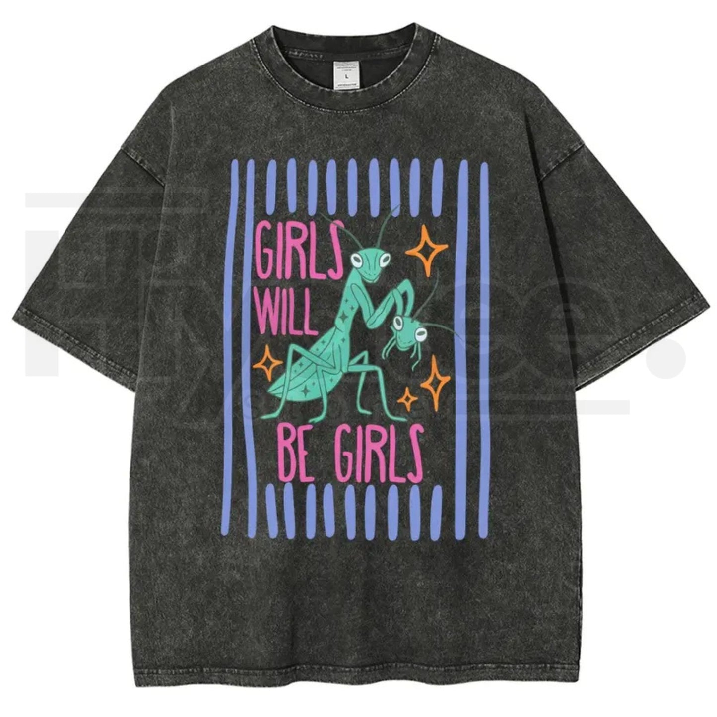 Girls Will Be Girls Mantis T-Shirt – Funny Bug Feminist Washed Graphic Tee