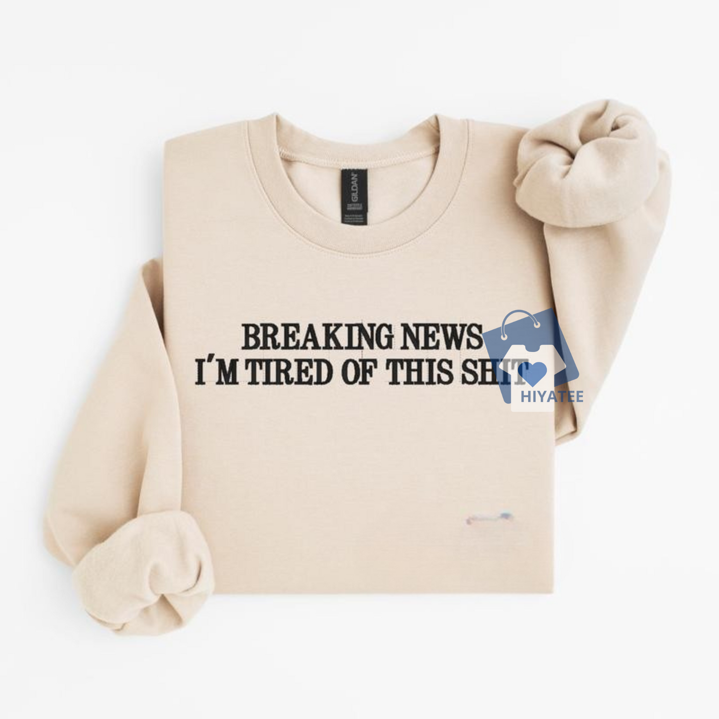 Breaking News Embroidered Sweatshirt – Minimalist Viral Statement Crewneck, Unisex Cozy Streetwear