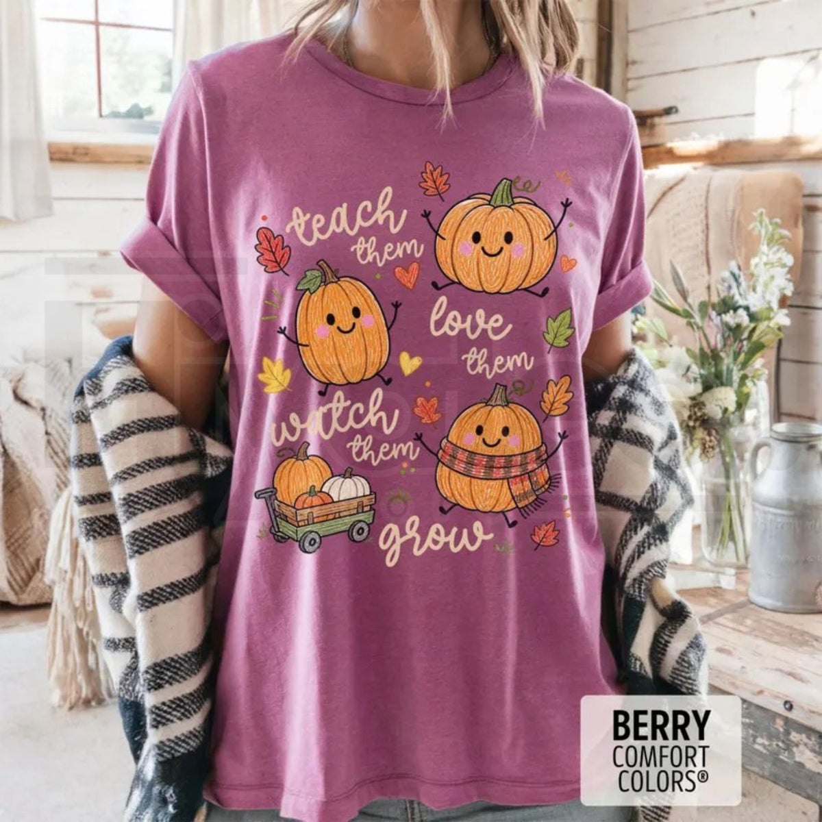 Fall Teacher Comfort Colors Teach Them Pumpkin Thanksgiving Tee