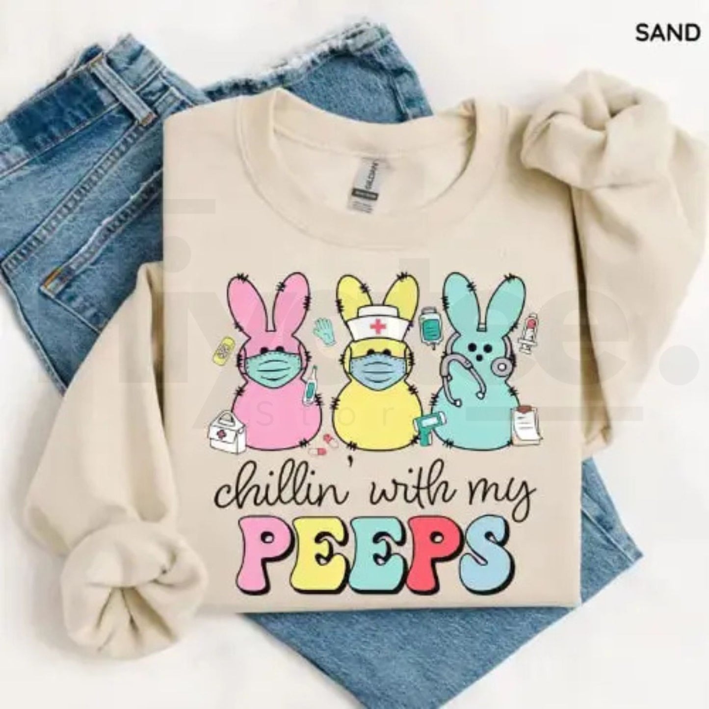 Nurse Easter Sweatshirt: Chillin With My Peeps Cute Bunny Nurse Crewneck