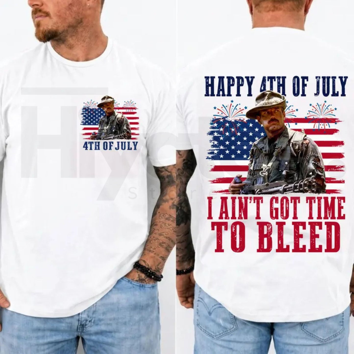 I Ain't Got Time To Bleed 4th Of July T-Shirt – Funny Predator Movie Quote Patriotic Tee
