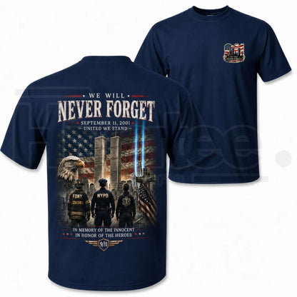 9/11 Memorial Twin Towers T-Shirt – Patriotic Eagle & American Flag Graphic Tee, First Responder Tribute Shirt
