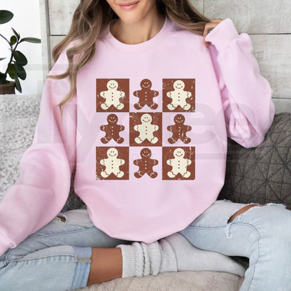 Retro Checkered Gingerbread Man Sweatshirt, Vintage Holiday Baker Graphic Crewneck